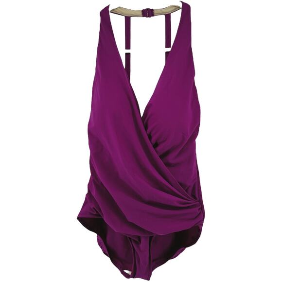 Miraclesuit Wrapsody One Piece Swimwear Bikini V Neck Padded Framboise Purple 12 - Picture 2 of 7